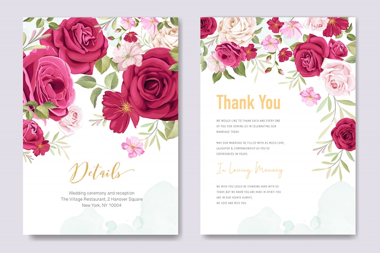 Vector wedding invitation card with floral elements 