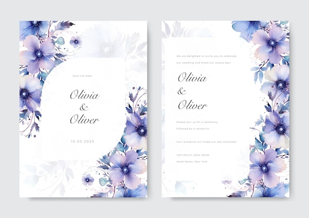 Wedding invitation card with floral and leaves background template