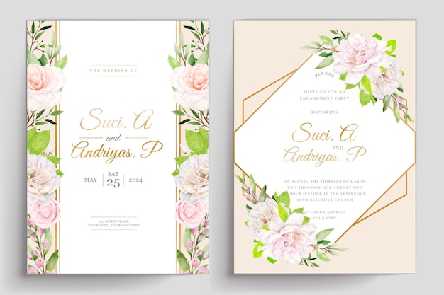 wedding invitation card with floral and leaves design