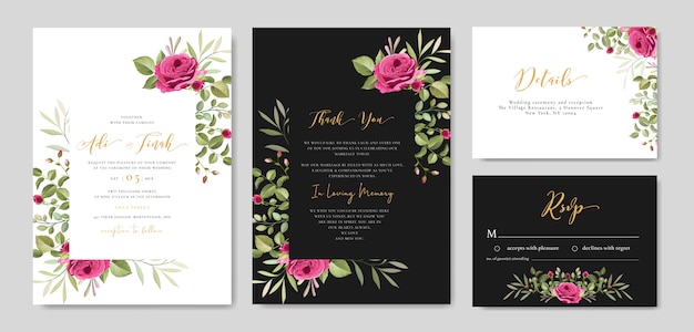 wedding invitation card with floral and leaves frame template