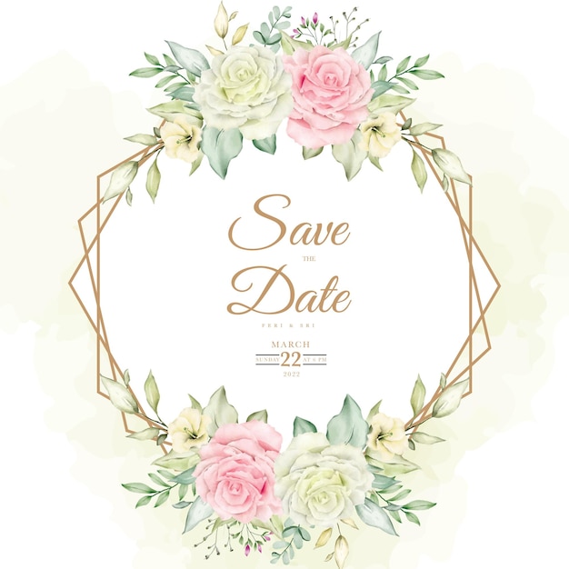 Vector wedding invitation card with floral leaves watercolor template