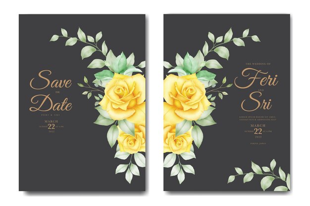 wedding invitation card with floral leaves watercolor