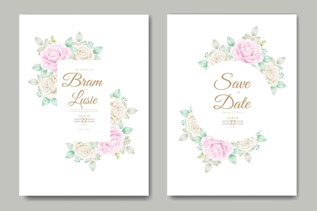 Wedding invitation card with floral leaves watercolor