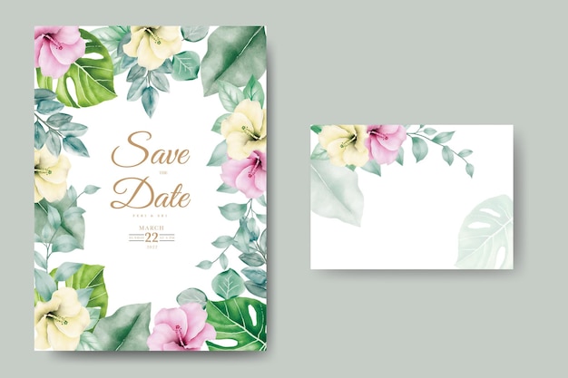 Vector wedding invitation card with floral leaves watercolor