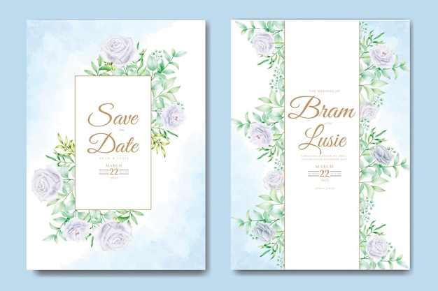 wedding invitation card with floral leaves watercolor