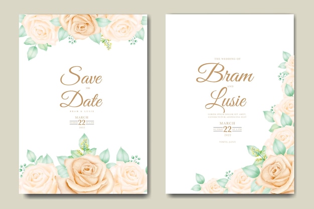 Vector wedding invitation card with floral leaves watercolor