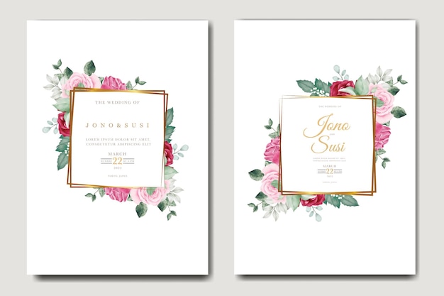 Wedding Invitation Card With Floral Leaves Watercolor