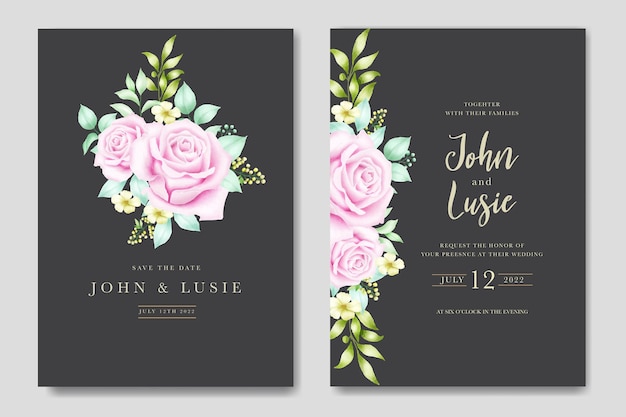 wedding invitation card with floral leaves watercolor