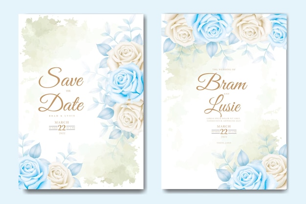 wedding invitation card with floral leaves watercolor