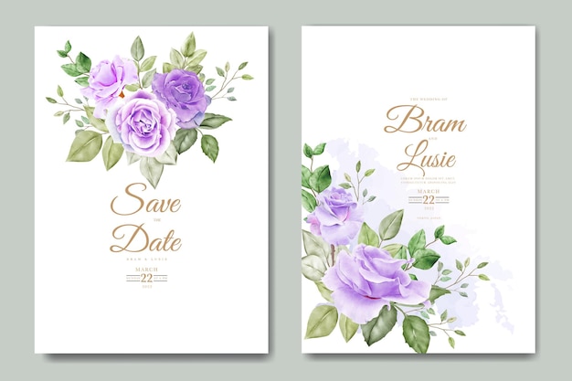 Vector wedding invitation card with floral leaves watercolor