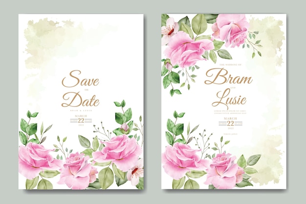 wedding invitation card with floral leaves watercolor