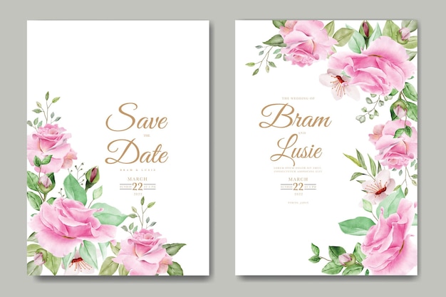 wedding invitation card with floral leaves watercolor