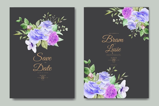 Wedding invitation card with floral leaves watercolor