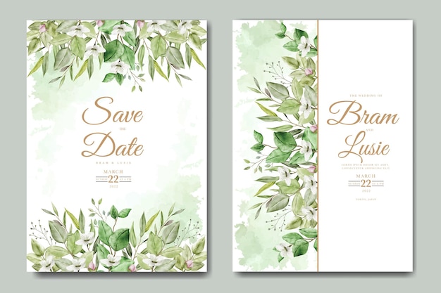 wedding invitation card with floral leaves watercolor