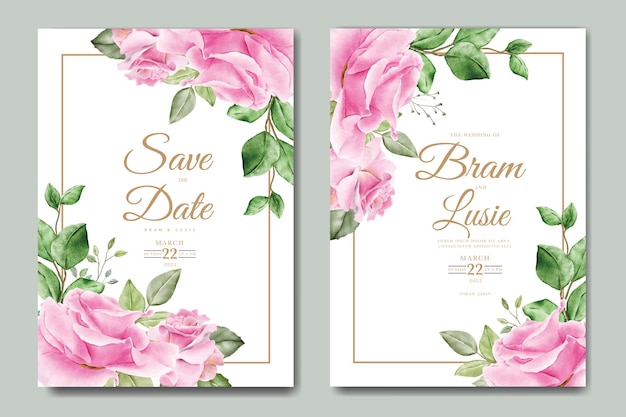 wedding invitation card with floral leaves watercolor