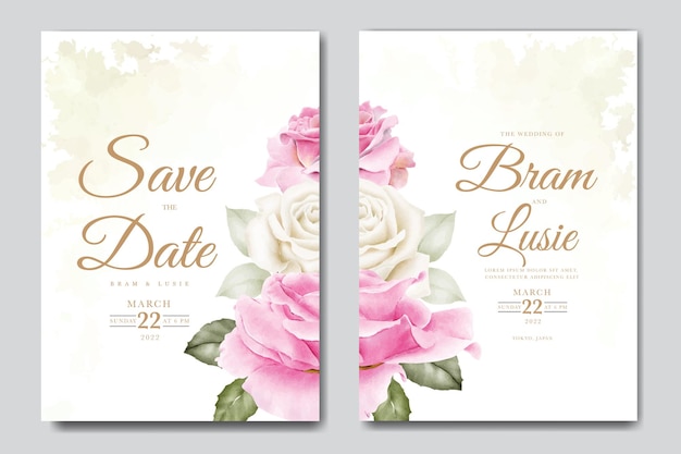 Wedding invitation card with floral leaves watercolor