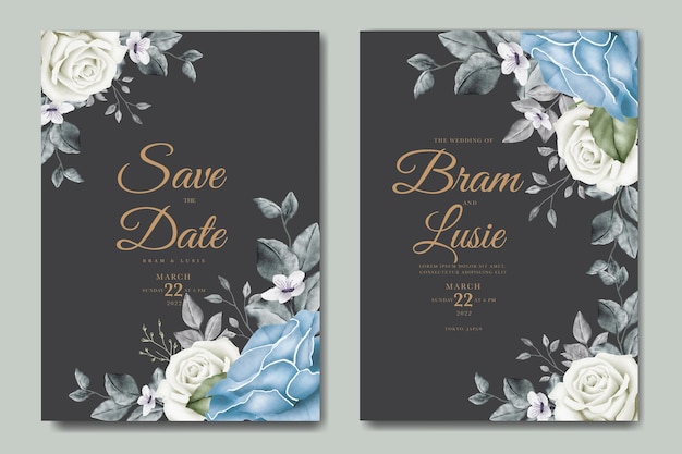 Wedding invitation card with floral leaves watercolor