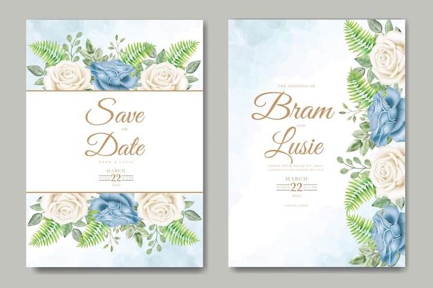 Wedding invitation card with floral leaves watercolor