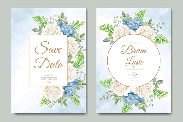 Vector wedding invitation card with floral leaves watercolor