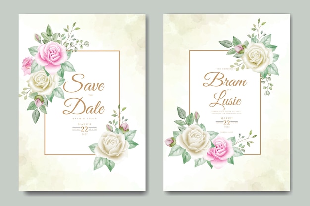 Vector wedding invitation card with floral leaves watercolor