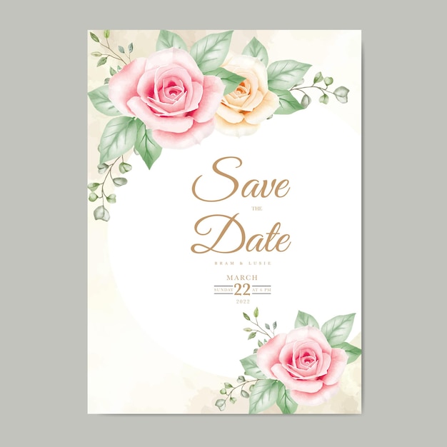 Wedding invitation card with floral leaves watercolor