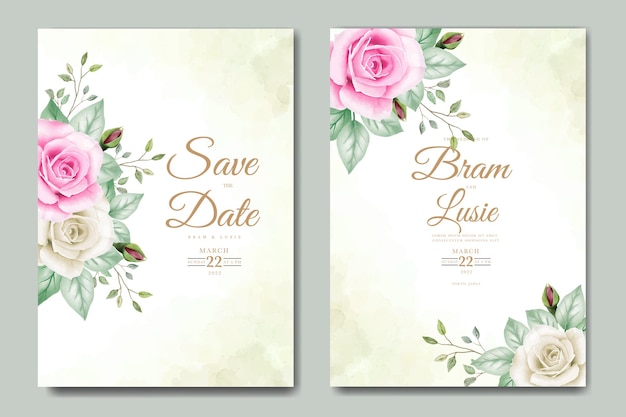 Wedding invitation card with floral leaves watercolor