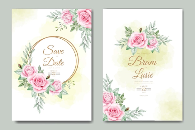 wedding invitation card with floral leaves watercolor