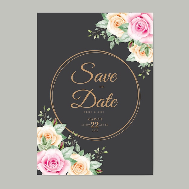 Wedding invitation card with floral leaves watercolor