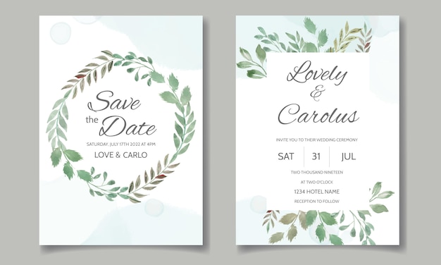 Wedding invitation card with floral and leaves watercolor