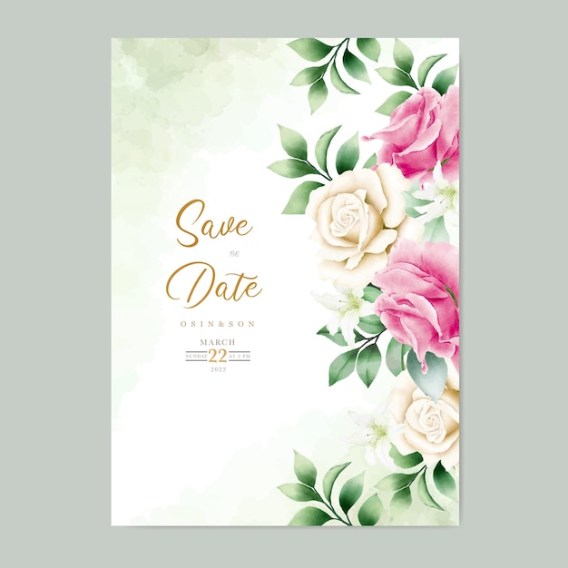 Vector wedding invitation card with floral roses watercolor