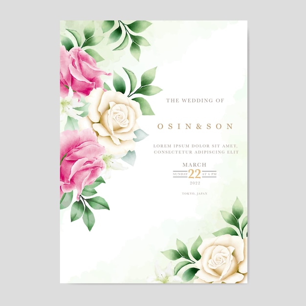 Vector wedding invitation card with floral roses watercolor