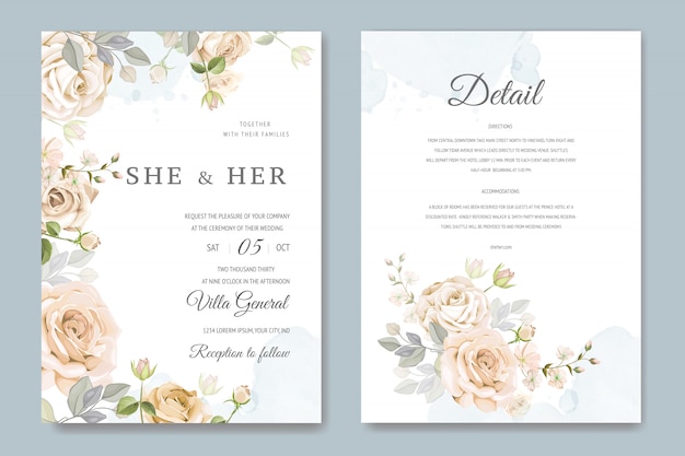 Wedding invitation card with floral template