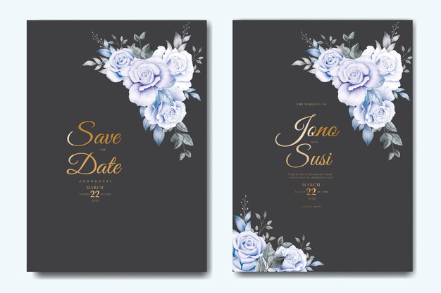 Vector wedding invitation card with floral watercolor set