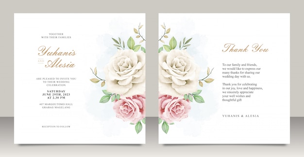 Vector wedding invitation card with floral watercolor