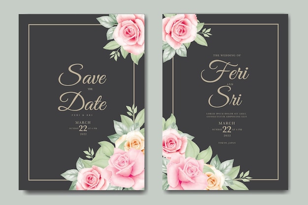 wedding invitation card with floral watercolor