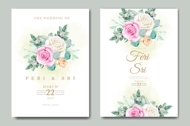 wedding invitation card with floral watercolor