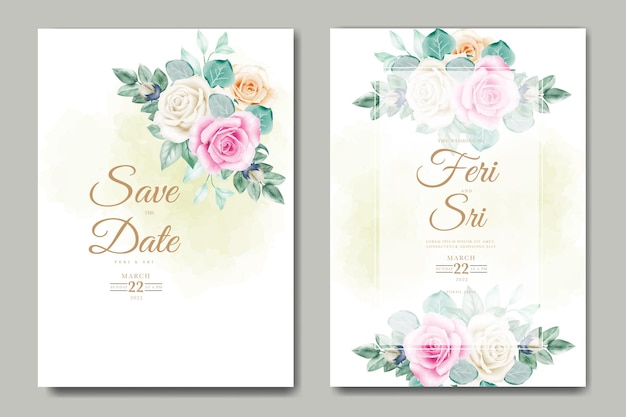 wedding invitation card with floral watercolor