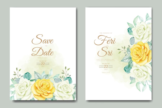 꽃 수채화와 결혼식 초대 카드