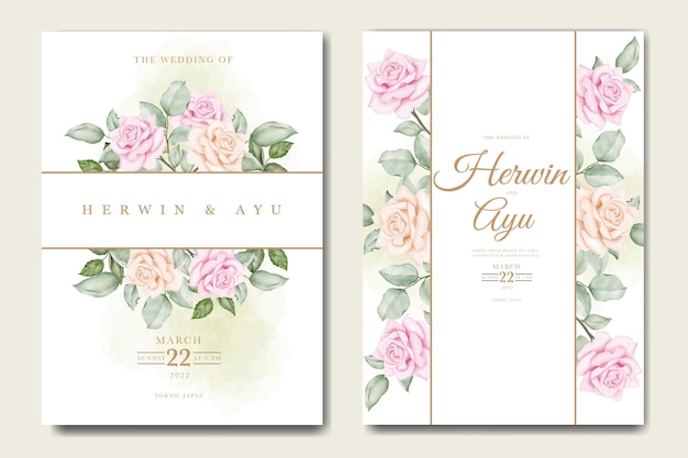 wedding invitation card with floral watercolor