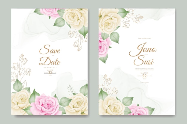 Wedding invitation card with floral watercolor