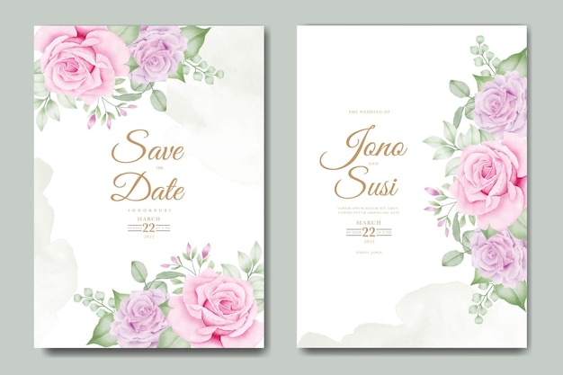 Wedding invitation card with floral watercolor