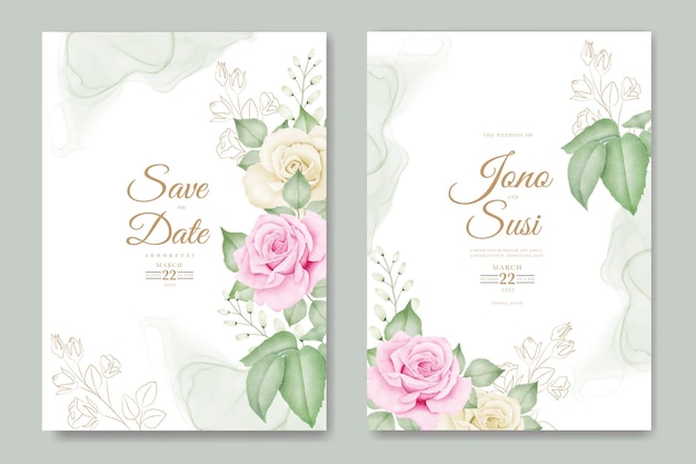 Wedding invitation card with floral watercolor