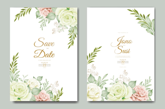 Wedding invitation card with floral watercolor