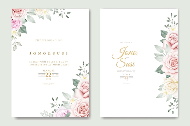 結婚式招待状、花の水彩画