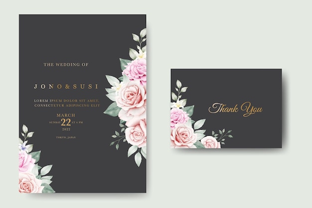 Wedding invitation Card with Floral Watercolor