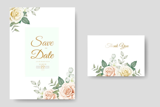 Wedding Invitation Card with Floral Watercolor