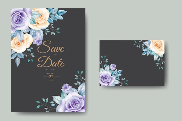 Wedding invitation card with floral watercolor