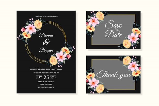 wedding invitation card with floral watercolor  