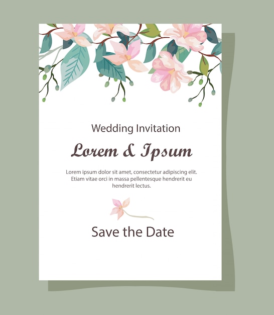 Wedding invitation card with flowers decoration