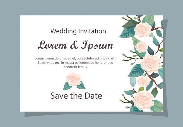 Vector wedding invitation card with flowers decoration